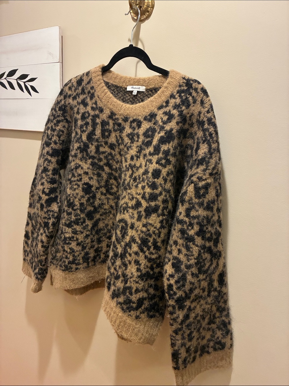 Madewell Leopard-Print Crewneck Sweater in Tan & Black